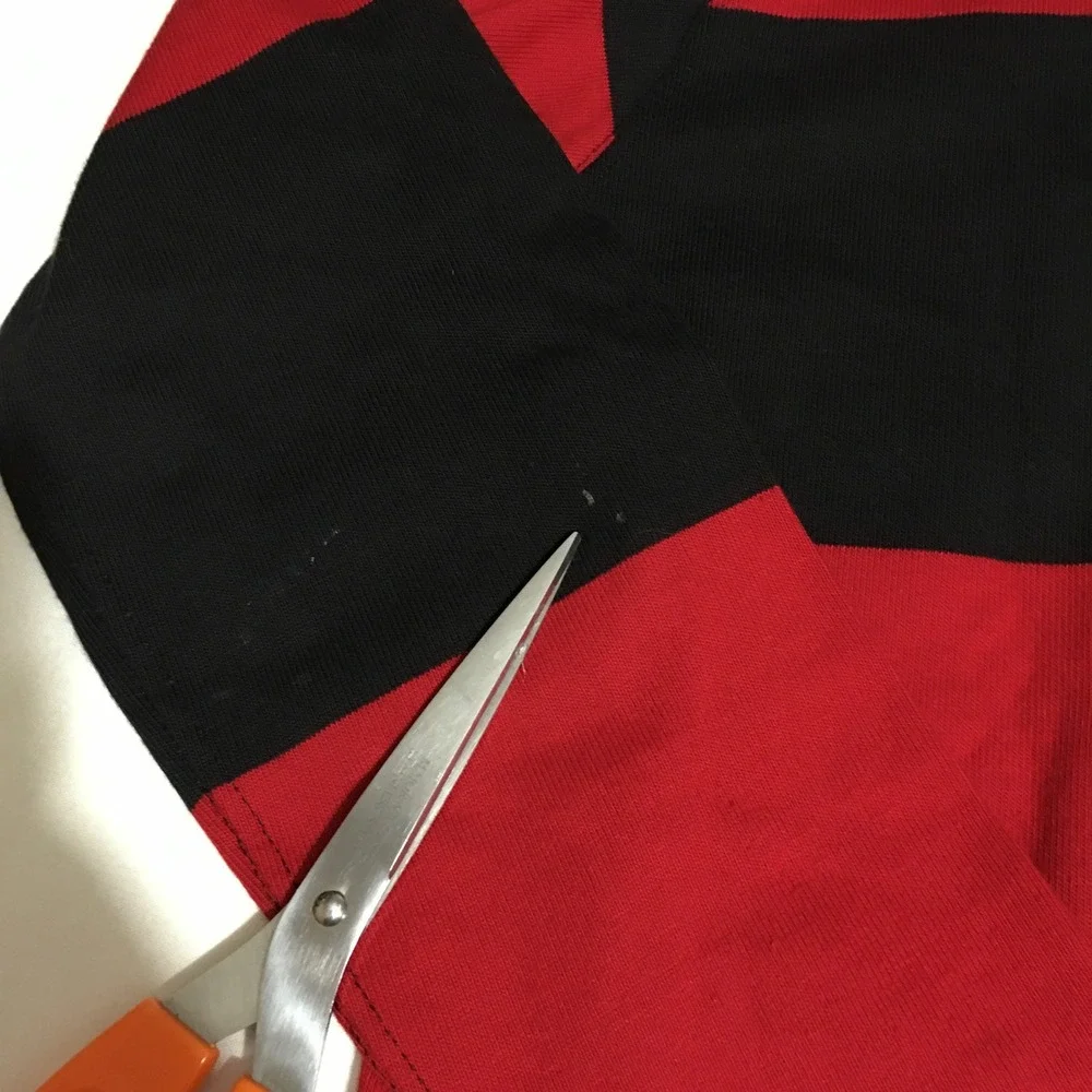 Polo Ralph Lauren Rugby Shirt Mens Medium Red Black Striped Elbow Patch